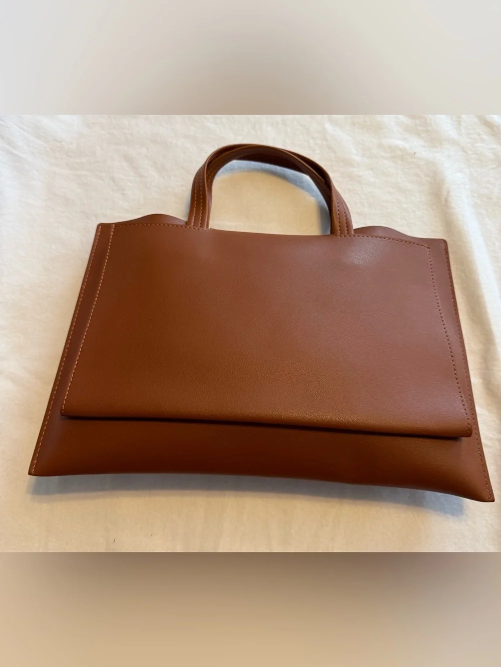Minimalist Cognac Faux Leather Laptop Sleeve Tote. Portfolio Case 13”